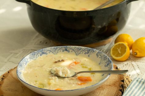 Psarosoupa: Greek-Style Lemony Fish Soup - DIMITRA'S DISHES COOK, SHARE, & CREATE MEMORIES Greek Fish, Dimitras Dishes, Lemon Fish, Fish Soup, Greek Cooking, Soup Kitchen, Greek Dishes, Hot Soup, Chicken Soup Recipes