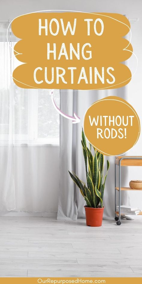 3m Hooks For Curtains, Alternative To Curtain Rods, Ways To Hang Curtains Without Rod, Short Curtain Rods Ideas, How To Hang Curtains Without A Rod, How To Hang Curtains Without Drilling, Hang Curtains Without Rods, Unique Ways To Hang Curtains, Hanging Curtains Without Rods