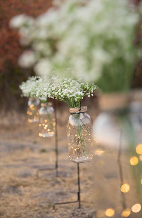 Mason Jar Fairy Lights, Fairy Lights In A Jar, Fairy Baby Showers, Duck House, Baby Breath, Reception Invitations, Fairy Wedding, Baby S Breath, Mason Jar Lighting