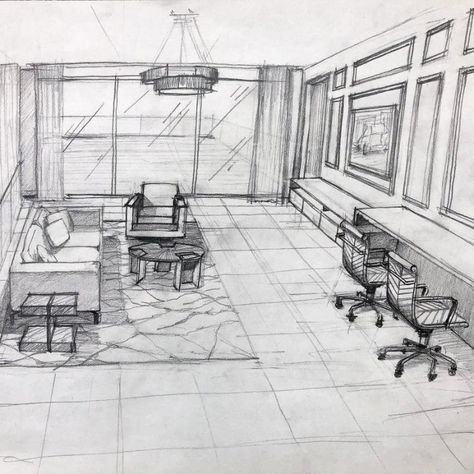 Check out this #firstlook we just presented to a client! Our talented sketch artist truly helps bring our ideas to life and makes it easy for the client to envision the ideas we have for their space! One Point Perspective Room, Room Perspective Drawing, Croquis Architecture, Perspective Room, Dunia Disney, 1 Point Perspective, Interior Design Sketchbook, Perspective Sketch, Architecture Drawing Sketchbooks