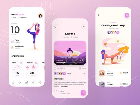 Meditation & Yoga App by Shanaws Mahamud for Papers Studio on Dribbble Yoga App Design, Health Tracker App, Yoga Lesson Plans, Yoga App, App Design Layout, Meditation App, Happy Yoga, App Landing Page, Yoga Lessons