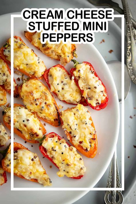 Cream Cheese Stuffed Mini Peppers, Cheese Stuffed Mini Peppers, Mini Peppers Recipes, Cream Cheese Stuffed Peppers, Mini Peppers, Spicy Dinner Recipes, Spicy Appetizers, Mini Sweet Peppers, Stuffed Mini Peppers