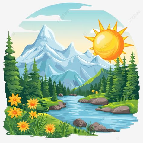 the natural landscape cartoon design with the sun and mountains landscape cartoon panorama png Mountain Cartoon, Cartoon Landscape, Nature Clipart, Mountain Clipart, Images Of Sun, Landscape Clipart, Map Creator, Mountains Landscape, Wedding Map