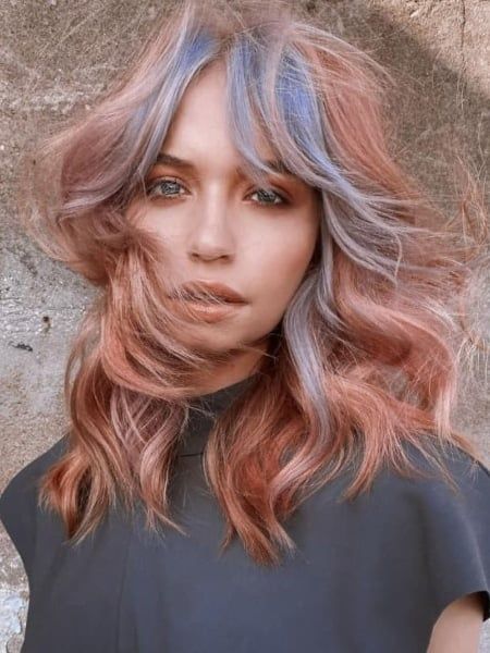 Color Block Hair, Modern Shag Haircut, Money Piece, Haircuts For Wavy Hair, Shag Hairstyles, Shag Haircut, Penteado Cabelo Curto, Pastel Hair, Medium Hair Cuts