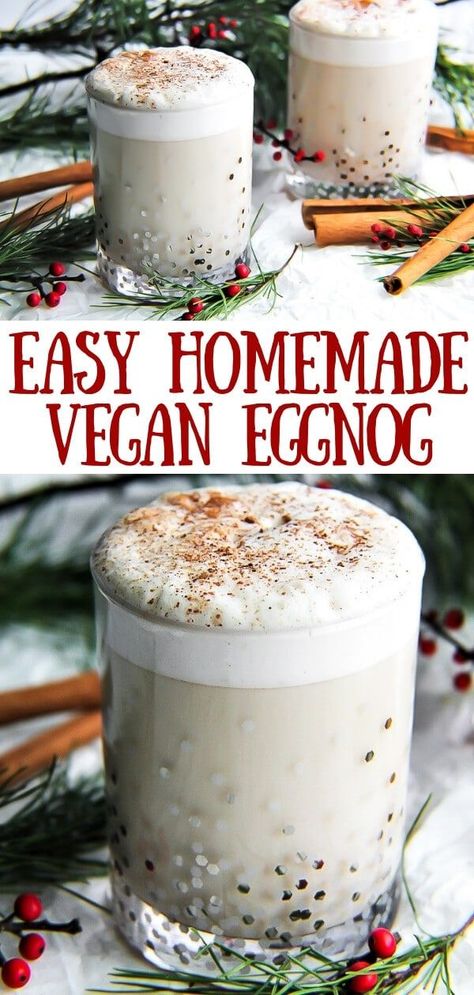 Rich and creamy vegan eggnog that you can easily make at home with a few simple ingredients! Use any plant-based milk or sweetener that you choose. Vegan Eggnog Recipe, Dairy Free Egg Nog, Smoothie Bowl Vegan, Vegan Eggnog, Vegan Holiday Recipes, Vegan Christmas Recipes, Creamy Recipes, Holiday Drink, Vegan Kids