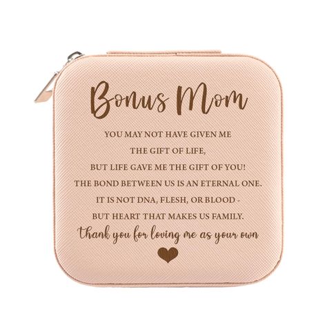 PRICES MAY VARY. Title: Bonus Mom Gift from Bonus Daughter/Son, Bonus Mom Jewelry Organizer, Best Bonus Mom Birthday Christmas Gifts, Mothers Day Gift Ideas for Bonus Mom, Mom Gifts from Stepdaughter Stepson. Product Type: Departments > Shoe, Jewelry & Watch Accessories > Jewelry Accessories > Jewelry Boxes & Organizers > Jewelry Boxes Organizers Jewelry, Bonus Daughter, Bonus Mom Gifts, Mothers Day Gift Ideas, Thank You For Loving Me, Bonus Mom, Mom's Birthday, Step Mom Gifts, Hanging Necklaces