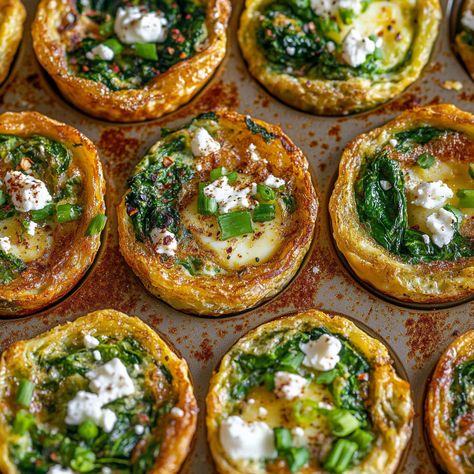 Spanakopita Egg Muffins 🥚🌿🧀 Here’s a delightful spin on the classic Greek spanakopita – in muffin form! These savory egg muffins are loaded with spinach, feta, and a hint of dill, making them perfect for a grab-and-go breakfast or a light lunch. Greek Spanakopita, Spinach Feta, Grab And Go Breakfast, Egg Muffins, Light Lunch, Feta, Spinach, Good Food, Muffins