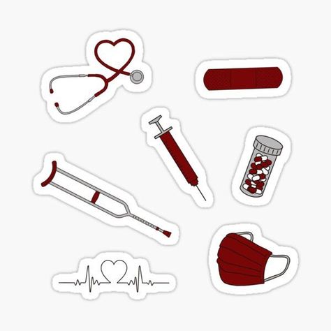 Doctor Nurse Sticker Pack - Red Sticker for S Cute Medical Stickers, Medical Stickers Free Printable, Medical Stickers Aesthetic, Nursing Design, Sticker Design Ideas, Yearbook Template, Doctor Stickers, Medical Stickers, Medical Theme