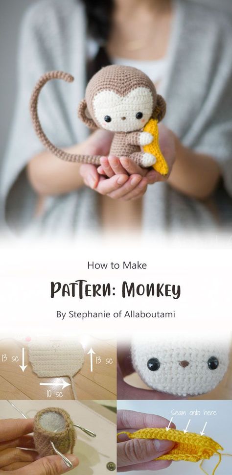 Crochet Monkey Pattern, Dinosaur Amigurumi, Amigurumi Monkey, Modern Haken, Small Bunny, Crochet Monkey, Monkey Pattern, Crochet Jewellery, Crochet Keychain Pattern