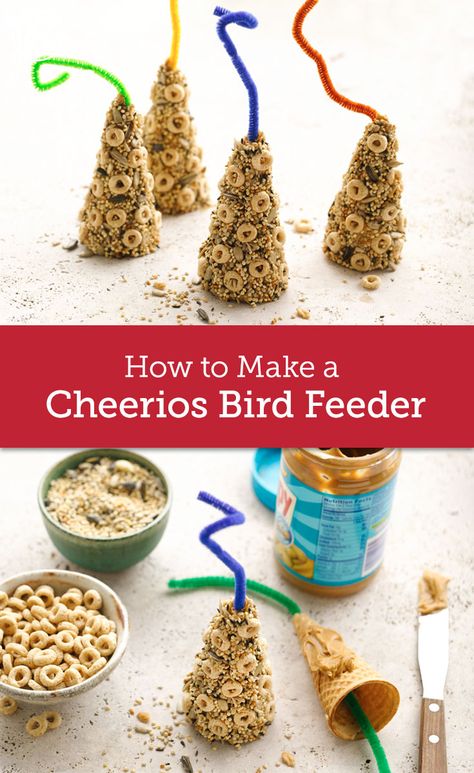 Welcome your feathered friends back from the south with these adorable DIY bird feeders, made with pantry staples including peanut butter and Cheerios. Ready in just three simple steps! Birdseed Feeders, Bird Seed Ornaments, Bird Feeder Craft, Homemade Bird Feeders, Bird Treats, Diy Bird Feeder, Diy Birds, Things To Make, Toddler Fun