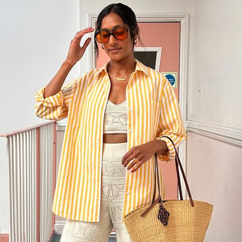 I Practically Live in This Striped Shirt—5 Outfits I Can Always Rely On Style A Striped Shirt, Yellow Striped Shirt, 5 Outfits, Outfits To Try, Easy Chic, Yellow Shirt, Yellow Shirts, How To Style, Who What Wear