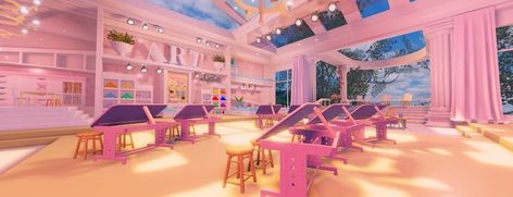 Royale High School, School Art Room, High School Art Room, Rh Design, Lobby Ideas, Pastel Blue Background, Royal Aesthetic, Dream School, Girly Room