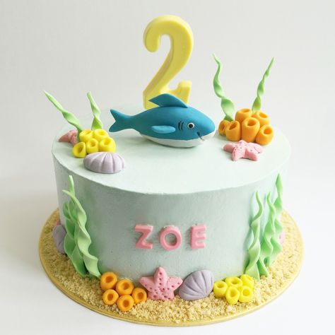 Simple Ocean Theme Cake, Underwater Theme Cake, Underwater Birthday Cake, Ocean Birthday Cakes, Underwater Birthday, Kids Birthday Party Cake, Ocean Cakes, Ocean Birthday Party, Chocolate Sponge Cake