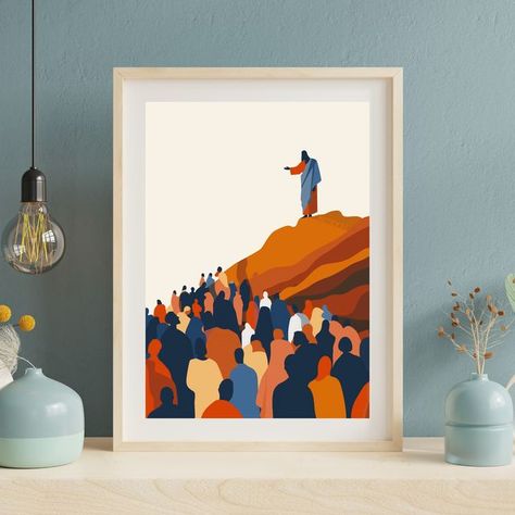 Sermon On The Mount Lds, Christian Digital Artwork, Sermon On The Mount Painting, Sermon On The Mount Art, Christian Artwork Modern, Jesus Wall Art Christ, The Sermon On The Mount, Sermon On The Mount, Bible Verse Decor