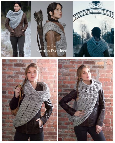 DIY Knit or Crochet Katniss Cowl Free Patterns. These are the first Katniss Cowl patterns that I’ve seen that have been adapted for wearing in real life. Left Bottom Photo: Knit Pattern for District 12 Cowl Wrap at Craft Foxes (by LionBrand). Right Bottom Photo: Crochet Pattern for District 12 Cowl Wrap at LionBrand. To get this free pattern you have to register at LionBrand. Crochet Katniss Cowl, Cowl Crochet Pattern Free, Katniss Cowl, Cold Weather Attire, Cowl Patterns, Cowl Crochet Pattern, Crochet Cowl Free Pattern, Diy Knit, District 12