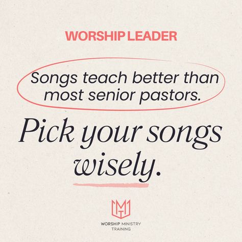 Don't just pick a song cuz it sounds cool. Pick it because it's true and helpful. Remember, teachers will be judged more strictly! 😱 #worshipleader #worshippastor #worshipsong #worship #worshipministry #church #pastor Worship Leader Quotes, Worship Setlist, How To Lead Praise And Worship, See A Victory Elevation Worship Lyrics, Praise And Worship Music, Worship Leader, Worship Songs, A Song, Worship