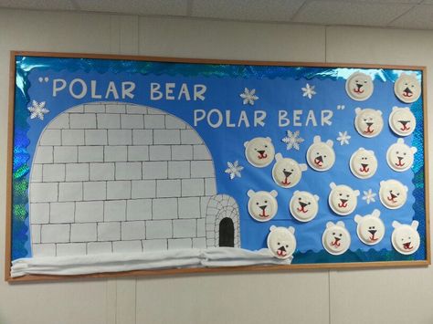 Artic Bulletin Board Ideas, January Bulletin Board Ideas Toddlers, Winter Bulliten Boards For Preschool, January Boards For Preschool, January Preschool Bulletin Boards, January Bulletin Board For Preschoolers, Polar Bear Bulletin Boards For Preschool, Bulletin Board Ideas For January, January Bulletin Board Ideas Preschool