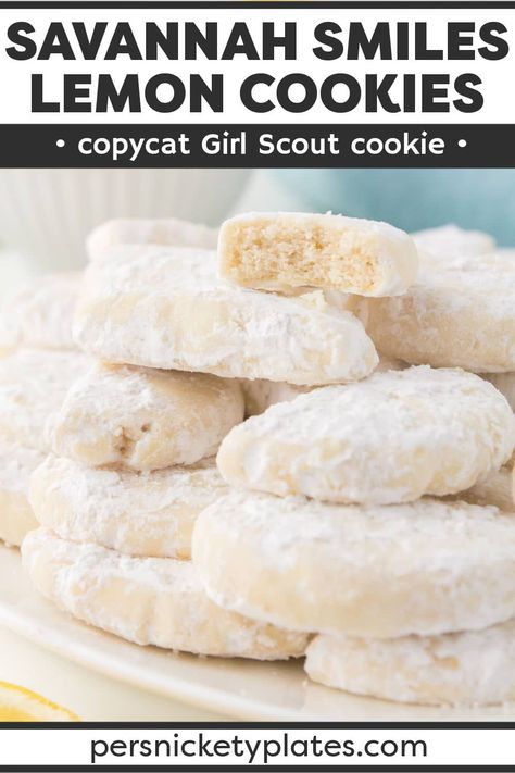 Girl Scout Lemonade Cookie Recipe, Lemon Girl Scout Cookies Recipes, Copycat Girl Scout Cookie Recipes, Savannah Smiles Cookie Recipe, Powder Sugar Cookies, Original Girl Scout Cookie Recipe, Home Made Cookies Recipe, Infused Cookies, Cookbook Inspiration