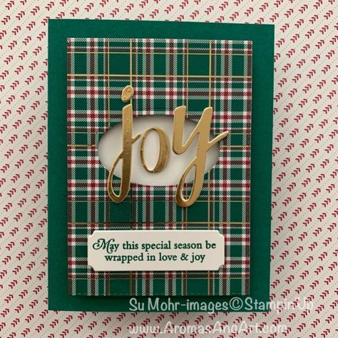 Wrapped In Plaid Christmas Joy - Aromas and Art Christmas Cards With Plaid Paper, Stampin Up Wrapped In Plaid Dsp Cards, Christmas Handmade Cards Ideas Easy Diy, Plaid Christmas Cards, Plaid Cards, Plaid Christmas Card, Joy Christmas Card, Card Making Ideas, Joy Christmas