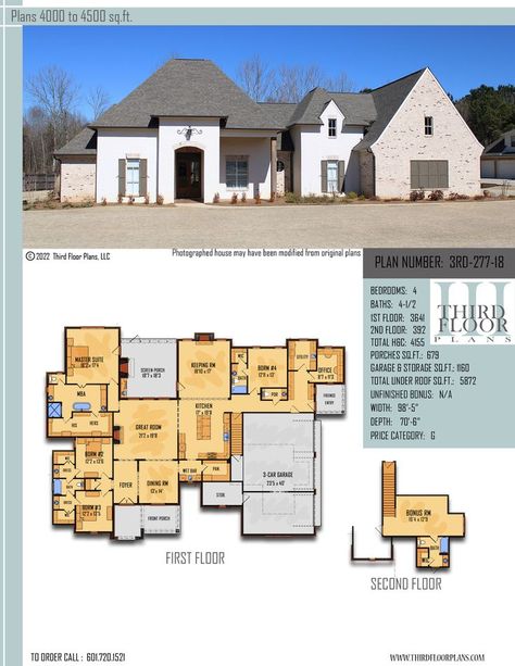 $1600.00 House Plan 9 sets Garage With Storage, Keeping Room, Car Side, Three Floor, Home Plan, Screened Porch, Wet Bar, Farmhouse Design, Walk In Pantry