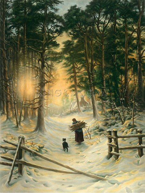 Gathering Winter Fuel Art Print by Joseph Farquharson at King & McGaw Joseph Farquharson, Peaceful Moments, Winter Watercolor, Pretty Pics, Winter Painting, Winter Scenery, Winter Wonder, Winter Art, Painting Edges