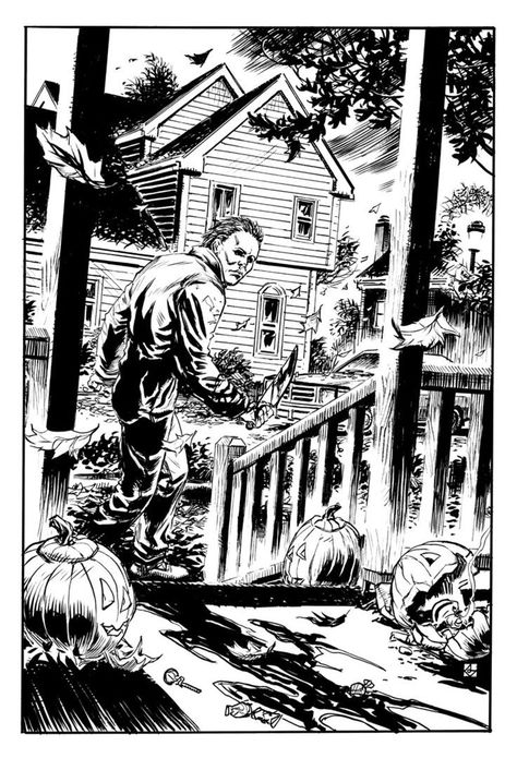 Welcome To The CREEPSHOW — failed-mad-scientist:   Halloween - Dean Kotz Scary Halloween Coloring Pages, Mad Scientist Halloween, Scary Coloring Pages, Spiderman Coloring, Coloring Pages Inspirational, The Boogeyman, Horror Movie Art, White Mask, Michael Myers Halloween