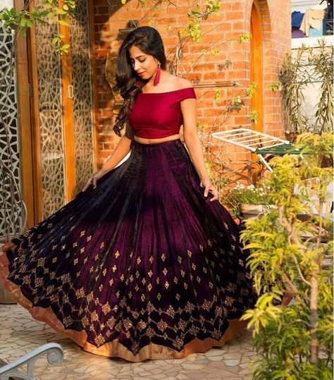 1,213 Likes, 5 Comments - Sumedha Fashion. (@sumedhafashion) on Instagram: “For details / order please dm or Whatsapp on +919824585262 . . #hotdeal #bridesmaids #bridallengha…” Red Top And Skirt, Half Saree Lehenga, Lehenga Gown, Salwar Kamiz, Red Lehenga, Indian Gowns, Designer Lehenga Choli, Blouse Design Models, Maroon Red