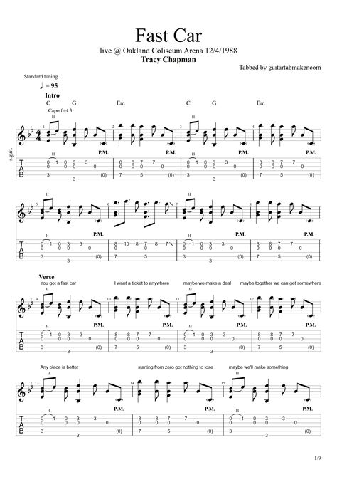 Tracy Chapman - Fast Car acoustic guitar TAB Fast Car Tattoo Tracy Chapman, Guitar Tabs Songs Acoustic, Sound Of Silence Guitar Tab, I Cant Help Falling In Love With You Guitar Tab, Crazy Train Guitar Tab, Tracy Chapman Fast Car, Fallen Down Guitar Tab, Fast Car Guitar Tab, Guitar Tabs Acoustic