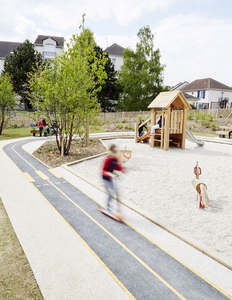 Courdimanche Playground by Espace Libre « Landscape Architecture Works | Landezine City Playground, Playgrounds Architecture, Playground Landscaping, Urban Playground, Playground Areas, Learning And Growing, Children Park, Park Playground, School Playground