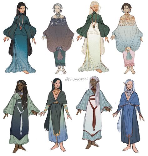 Tolkien Art Dump — Elven Fashion Week Nandor elves- wear rich and... Clothes Ideas Drawing, Tolkien Art, Estilo Hippy, Elf Clothes, Oc Inspo, Concept Ideas, 인물 드로잉, Medieval Clothing, Fantasy Novel