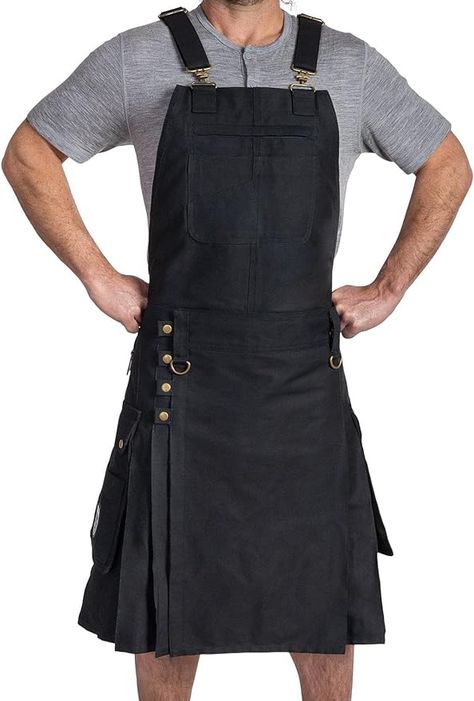 Damn Near Kilt 'Em Men's Overkilt Utility Kilt, Black, Medium at Amazon Men’s Clothing store Tactical Kilt, Guys In Skirts, Kilt Accessories, Kilt Outfits, Utility Kilt, Shop Apron, Guy Style, Men In Kilts, Scottish Thistle