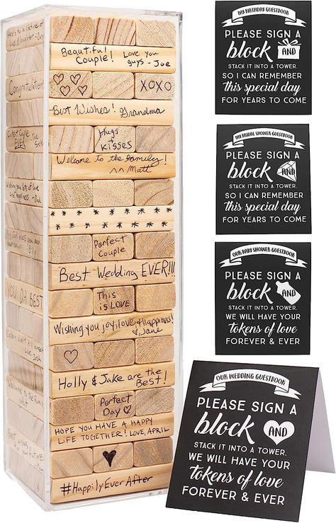 Wedding Guest Book Jenga Blocks, Jenga Guest Book Wedding Signs, Guests Book Ideas, Engagement Guest Book, Wedding Jenga Blocks, Wedding Guest Book Jenga, Jenna Wedding Guest Book, Wedding Notes From Guests Ideas, Guest Book Wedding Alternative