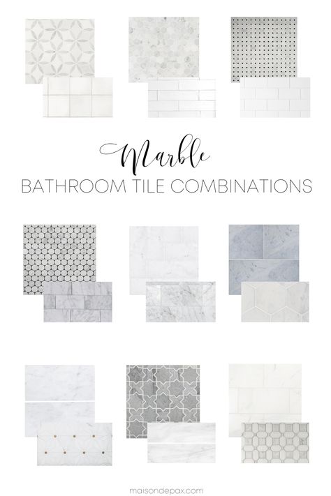 Considering marble tile in a bathroom? Get the pros and cons of marble tile plus some marble tile combinations perfect for any bathroom design! #bathroomdesign #bathroominspo #marbletile #marblebathroom Master Bathrooms With Walk In Showers Marble, Best Tile For Small Bathroom Floors, Bathroom Decor Tiles Ideas, Bath Tile Combinations, Small Bathroom Floor Tiles, Floor And Wall Tile Combinations Bathroom, Marble Tile Combinations, Mexico Bathroom, Shower Tile Combinations