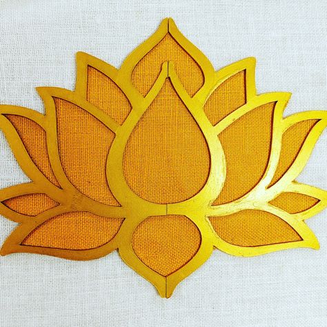 the lotus ... the flower seen in every puja ... add a lotus and the function is auspicious #auspicious #lotus #puja #gold #cutout #solawood # door decor The Lotus, Door Decor, Door Decorations, Lotus, Gold, Quick Saves, Design, Art