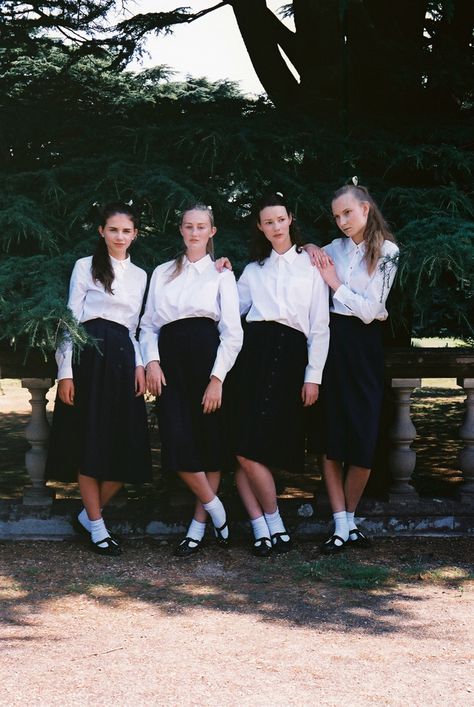 The Girls of Manor House by Jameela Elfaki - Girls on Film Boarding School Aesthetic, Girls Boarding Schools, Long Skirt Fashion, Friend Pictures Poses, Checkered Skirt, Catholic School, Dark Academia Aesthetic, Fashion Tights, Boarding School