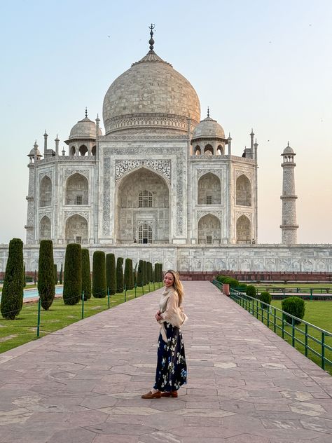 Avec Amber sharing an Agra, India travel log. Full post: https://avecamber.blogspot.com/2024/05/travel-log-two-days-in-agra-india.html India Travel Outfit, India Taj Mahal, Delhi Travel, Agra Fort, Taj Mahal India, Solo Photo, Agra India, Travel Log, India Tour