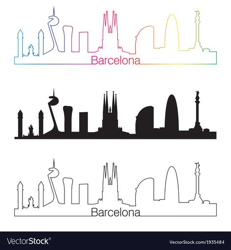 Barcelona Drawing, Barcelona Skyline, Rainbow Vector, City Silhouette, Barcelona City, Sewing Embroidery, Sewing Embroidery Designs, Chalkboard Art, Silhouette Art