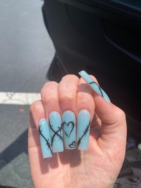 #acrylicnaildesigns #longacrylicnails #nailartdesigns #nailinspiration Barbed Wire French Tip Nails, Barb Wire Nail Art, Barbed Wire Nail Art, Barb Wire Nails, Barbwire Nails, Barbed Wire Nails, Nails Styles, Heart Nail Designs, Barb Wire