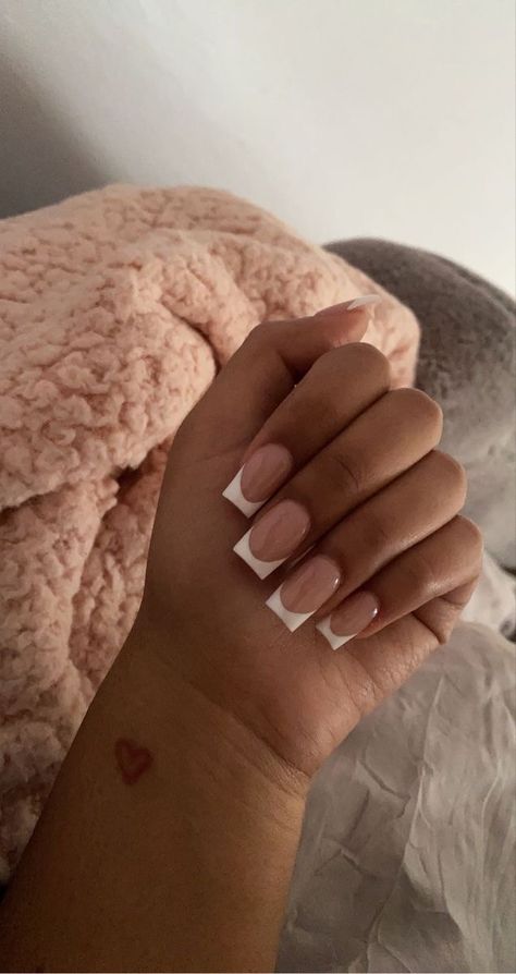 French Tip Square Acrylic Nails Short, Tapered Square Nails Short French Tip, Short Taper Square Acrylic Nails, Acrylic Nails Ideas Short French Tip, Shorties French Nails, French Acrylics Square, French Too Short Nails, Taper Square French Tip, Cute French Tip Acrylics