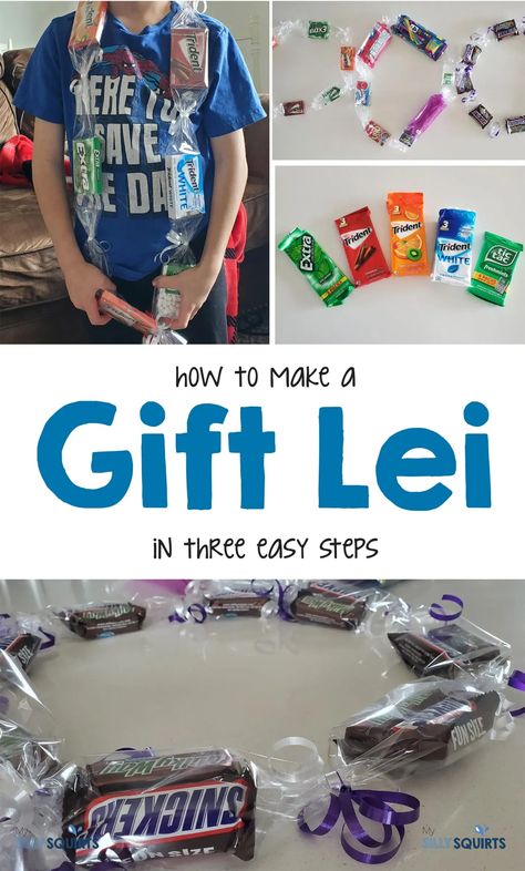 How to make a candy lei in three easy steps - My Silly Squirts Year 6 Graduation Gifts, Candy Lai For Graduation, Chip Lei Diy, Money And Candy Lei, How To Make Candy Leis, Candy Leis For Kids, Candy Leis For Senior Night, How To Make A Candy Lei, Candy Lei Ideas