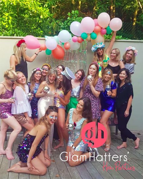 Our Glam Hatter Glitter Girls love to make your hen party sparkle! Choose from a creative collection of chunky glitters, gems, sequins and paint from your glitter station. Our gorgeous glitter artists love to create a work of art which reflects your personality. Go wild with colour, monochrome for a fashion forward look or have fun with a shooting star. Sequin Hen Do Outfits, Sparkle Hens Party, Bachella Party Ideas, Glitter Hens Party, Glitter Hen Party, Glitter Bachelorette Party Outfits, Festival Hen Party, Hen Do Themes, Glitter Station