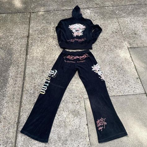 Vintage y2k velour Ed Hardy tracksuit 🤍 Ed Hardy by... - Depop Ed Hardy Tracksuit, Velour Tracksuit, Random Picture, Christian Audigier, Ed Hardy, My Vibe, Vintage Y2k, New Era, Size 10