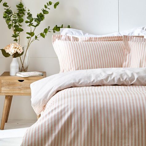 The Linen Yard Hebden King Duvet Cover Set, Cotton, Blush, Pink 100 Cotton Duvet Covers, Striped Bedding, French Bedroom, Striped Duvet, Striped Duvet Covers, Double Duvet Covers, Reversible Duvet Covers, Bed Linens Luxury, Bedroom Refresh