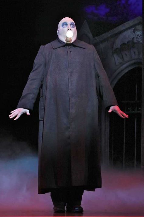 Blake Hammond (Uncle Fester) in THE ADDAMS FAMILY. Photo: Jeremy Daniel Uncle Fester Costume, Addams Family Makeup, Adams Family Musical, Fester Addams, Adams Family Costume, Addams Family Costume, Musical Costume Ideas, Addams Family Halloween, Addams Family Tv Show