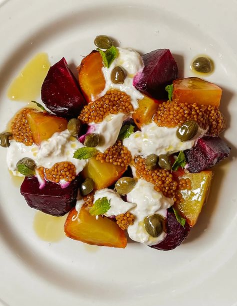 Smashed Beets, Marinated Beets, Pickle Plate, Pickled Mustard Seeds, Recipes With Pickled Beets, Smoked Beets, Vegetarian Dish, Mustard Seeds, Vegan Burrata