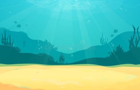 Underwater cartoon flat background with fish silhouette, sand, seaweed, coral. O , #sponsored, #silhouette, #fish, #seaweed, #sand, #cartoon #ad Ocean Animal Crafts, Underwater Cartoon, Coral Ocean, Ocean Classroom, Beach Wall Murals, Underwater Background, Ocean Illustration, Fish Silhouette, Ocean Backgrounds