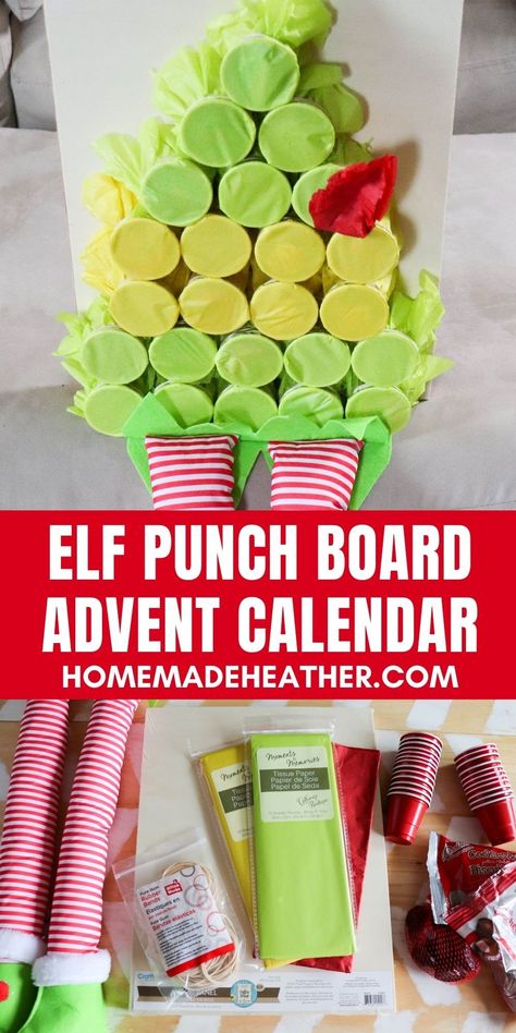 Elf Punch Board Advent Calendar Elf Punch, New Christmas Games, Advent Games, Punch Out Game, Work Christmas Party Ideas, The Movie Elf, Grinch Punch, Advent Crafts, Creative Christmas Crafts