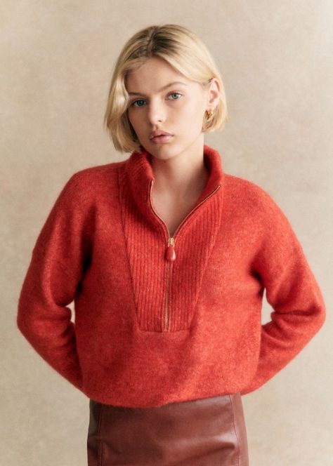 Tobias Jumper - Orange - Merino Wool - Sézane Sezane Winter, French Girl Style, Thick Sweaters, Window Shopping, French Girl, Winter 2024, Girl Style, Parisian Style, Capsule Wardrobe