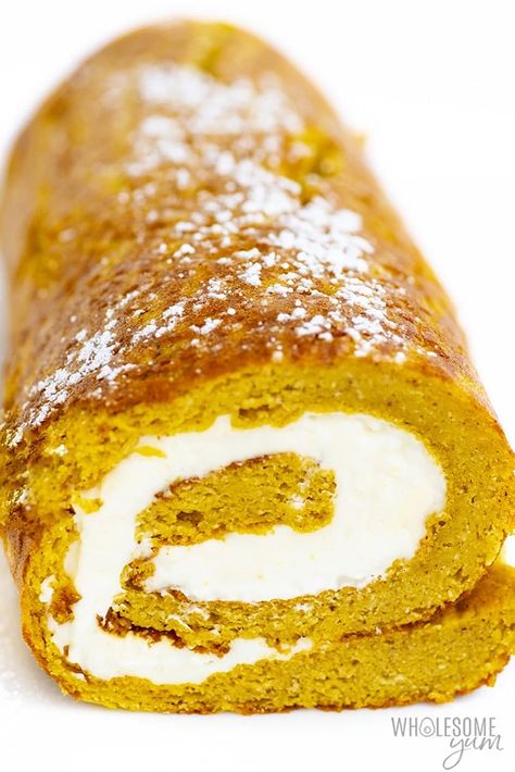 Keto Pumpkin Roll With Cream Cheese, Keto Pumpkin Roll, Keto Pumpkin Cake, Thm Cake, Pumpkin Roll Recipe, Keto Favorites, Keto Whipped Cream, Keto Board, Pumpkin Rolls Recipe