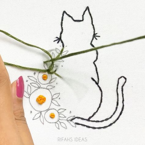 hand embroidery cat embroidery design | embroidery, house cat, design | Cat embroidery design https://youtu.be/TuzXtmeFbJc #handembroidery #embroidery #easyembroiderytutorial #handstitch | By Rifahs ideas Cat Embroidery Pattern, Embroidery Cat Patterns, Embroidered Cat, Cat Outline, Cat Embroidery Design, Embroidery Skirt, Hand Embroidery Patterns Free, Free Cats, Embroidery Sampler